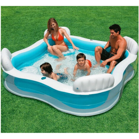 TRADE SHOP - Piscina Gonfiabile Fuoriterra 4 Sedili 229x229x66cm Con 2 Portabicchieri -