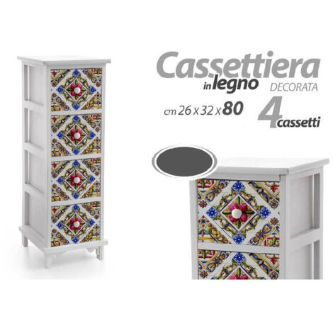 Kaela - Cassettiera Legno 4 Cassetti Slim Salvaspazio Salotto Camera 80x26x32 Cm 829406 - (1/2)