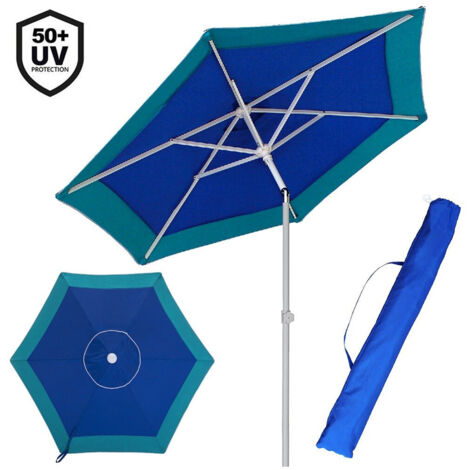 TRADE SHOP - Ombrellone Mare Spiaggia Giardino Acciaio Grande 210cm Turchese Blu Con Custodia -