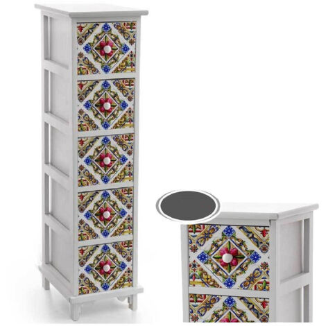 TRADE SHOP - Cassettiera 5 Cassetti Slim Decorata Salvaspazio Salotto Camera 98x26x32cm 829413 - (1/3)