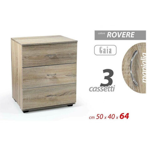 TRADE SHOP - Mobile Cassettiera Gaia Legno Rovere 3 Cassetti 50x40x64cm Design Moderno 769474 - (1/2)