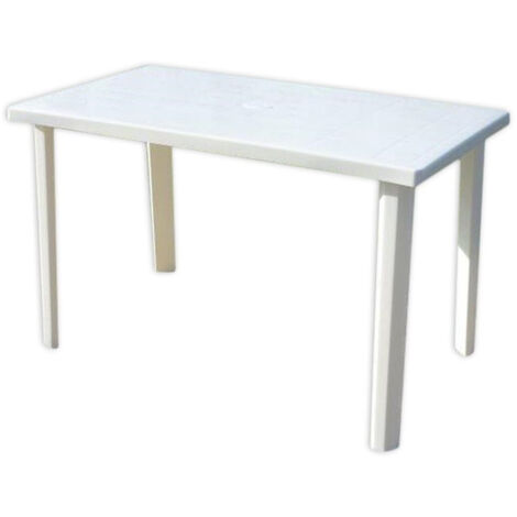 Tavolo Da Giardino Rettangolare Pieghevole In Plastica Bianco – 81x56x63 Cm – Con Foro Ombrellone – Interno/Esterno