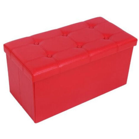 TRADE SHOP - Pouf Scatola Contenitore Rettangolare Similpelle Cassapanca Poggiapiedi Colore - Rosso