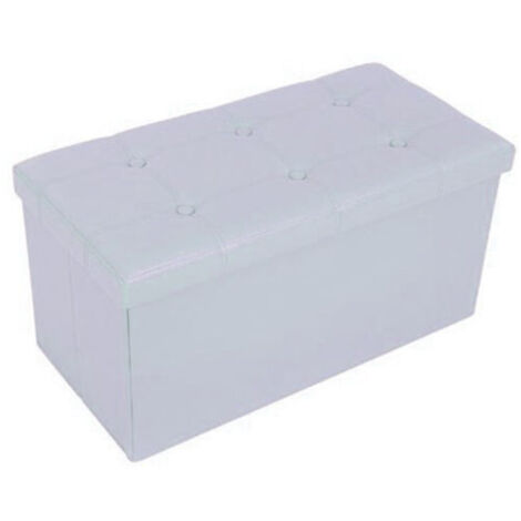 TRADE SHOP - Pouf Scatola Contenitore Rettangolare Similpelle Cassapanca Poggiapiedi Colore - Bianco