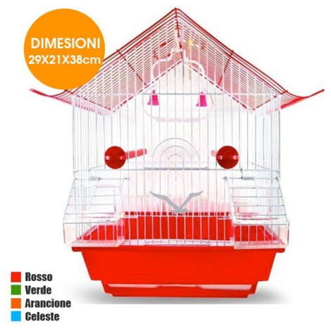 TRADE SHOP - Gabbia Tetto Con Accessori Per Uccelli Canarini Pappagalli In Metallo 29x21x38cm -