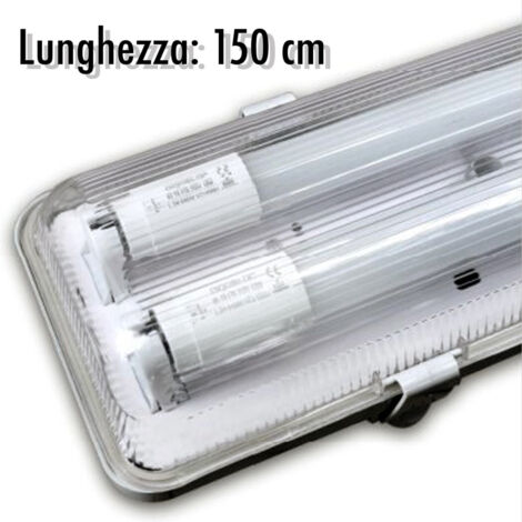 TRADE SHOP - Plafoniera Stagna Completa Di 2 Tubo Neon A Led 150cm Per Soffitto Parete Ip65 -