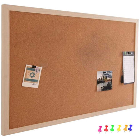 TRADE SHOP - Pannello Bacheca Da Parete In Sughero Con Cornice Legno 60 X 90 Cm + 6 Puntine -