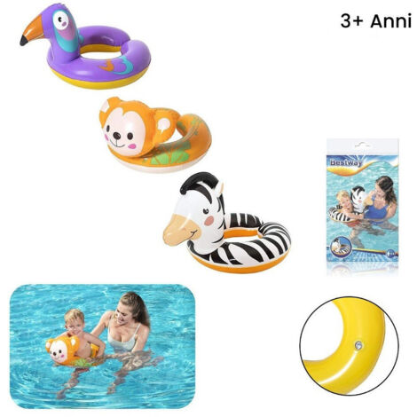 TRADE SHOP - Ciambella Salvagente Gonfiabile Bambini Con Testa Animali Safari Assortiti 36112 - (1/5)