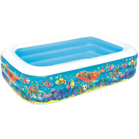 TRADE SHOP - Piscina Gonfiabile Family Rettangolare 3 Anelli Fantasia Pesci 229x152x56cm 54120 - (1/5)