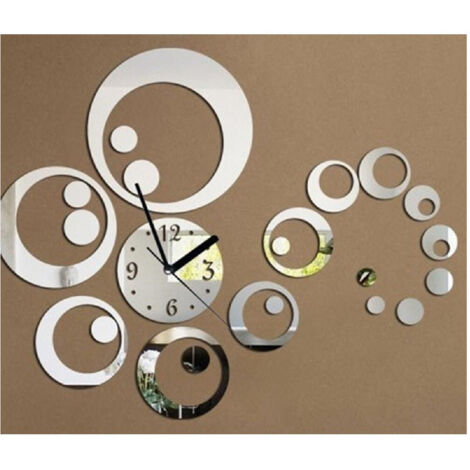 TrAdE Shop Traesio - Orologio Da Parete Moderno Adesivo 3d Orologi Da Muro A Cerchio Onda Effetto Specchio -