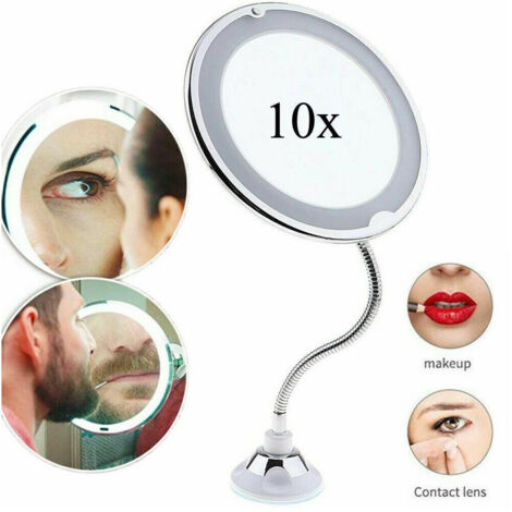 TRADE SHOP - Specchio Braccio Flessibile Make Up Luce Led Zoom Lente 10x Con Ventosa Bagno -