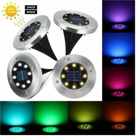 TRADE SHOP - 4 Faro Lampada 8 Led Rgb Solare Da Esterno Giardino Faretto Picchetto Segnapassi - (1/5)