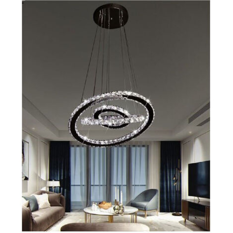 TRADE SHOP - Lampadario Led Sospensione 55w 3 Anelli Cristalli Acrilico Luce 6500k 4000k B50 - -Bianco Freddo -