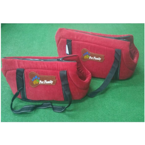 TRADE SHOP - Set 2 Pz. Rosso Borse Travel Vellutino Trasportino Cane Gatto Crescita S M 38x22x22 - 44x27x26 Pet Family -