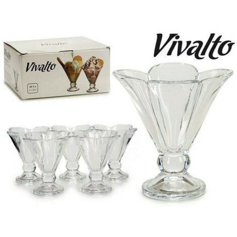 TRADE SHOP - Set Servizio 6 Pezzi Coppe In Vetro A Forma Di Fiore 30cl Per Gelato -