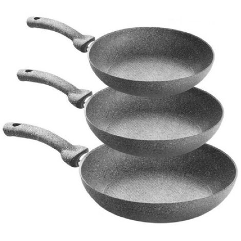 TRADE SHOP - Set 3 Padelle In Pietra Antiaderenti Regina Di Pietra Diametro 22 - 26 - 30 Cm -