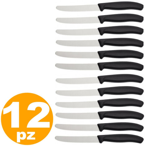 TRADE SHOP - Set 12 Coltelli Da Tavola Cucina In Acciaio Inox Manico Nero Rivestimento -