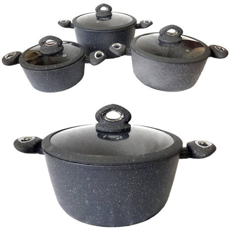 TRADE SHOP - Set Di 3 Pentole Casseruole Batteria In Pietra Lavica Antiaderente Antigraffio -