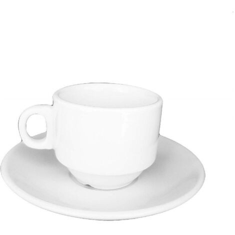 TRADE SHOP - Set 6 Tazzine 90ml Bianco Ceramica Con Manico Piattini 2177397 Tazza Caffè Caffe -
