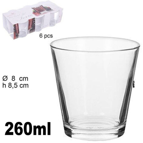 TRADE SHOP - Set 6 Bicchieri Trasparenti 260ml In Vetro Da Tavola Acqua Diametro 8cm H 8,5cm -