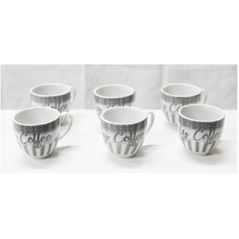 TRADE SHOP - Set 6 Pezzi Servizio Tazzine Tazze Caffè In Ceramica Scritta Coffee Espresso Bar -