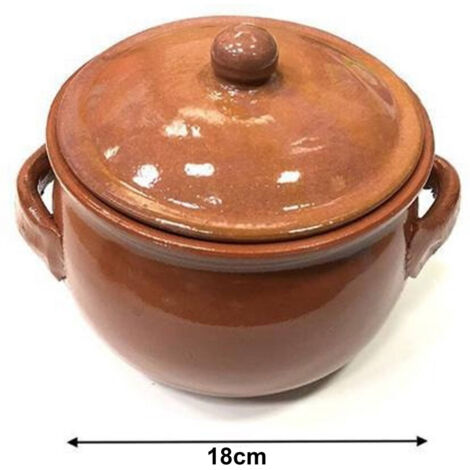 TrAdE Shop Traesio - Pentola Tegame In Terracotta Bombata Con Manici E Coperchio Da Forno Cottura 18 - (1/2)