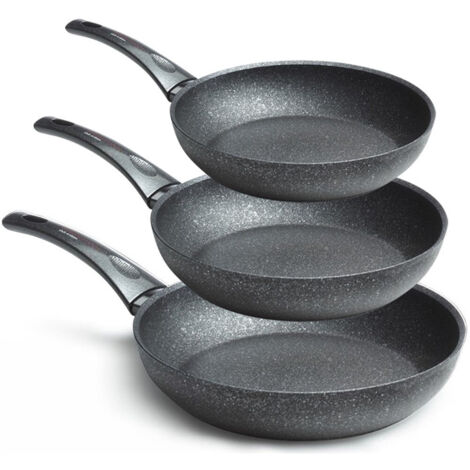 TRADE SHOP - Set 3 Padelle 22 26 30cm Rivestite Con Polvere Di Diamante Padella Antiaderente -