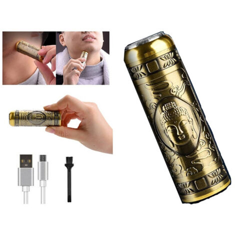 Trade Shop Traesio - Mini Rasoio Vintage Dorato Elettrico Ricaricabile Tascabile Rasatura Barba Baffi - (1/5)