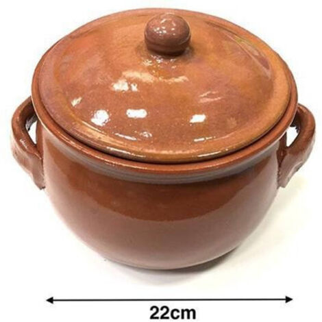 TrAdE Shop Traesio - Pentola Tegame In Terracotta Bombata Con Manici E Coperchio Da Forno Cottura 22 - (1/2)