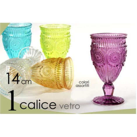 TRADE SHOP - Calice Vino Bicchiere Cocktail Acqua Drink Colori Assortiti 14cm In Vetro 628023 -