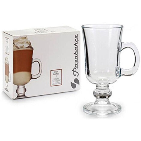 TRADE SHOP - Set 2 Bicchieri Irish Coffee Tazza Da Cappuccino Latte The' In Vetro Manico Bar -
