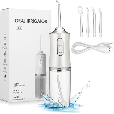 TRADE SHOP - Idropulsore Dentale Portatile 3 Modalità 4 Ugelli Ricambio Ipx7 Usb Ricaricabile -