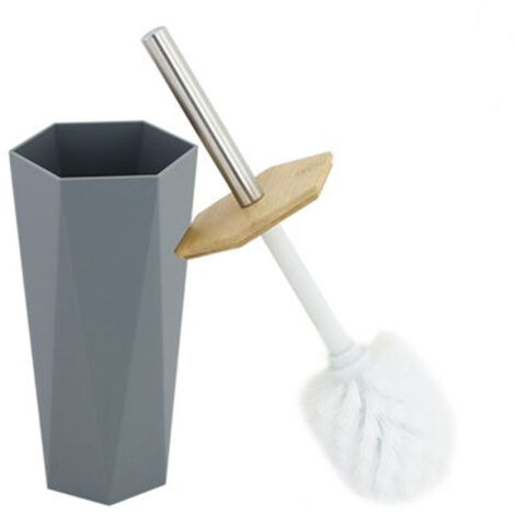 Cleafe - Porta Scopino Esagonale Geometrico Grigio Legno Con Scopettino Spazzolone Wc Bagno 10849 -