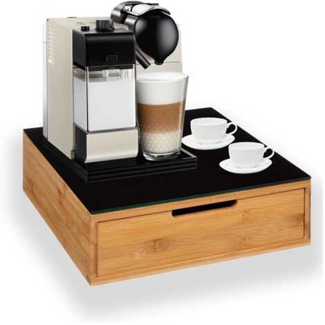 TRADE SHOP - Portacapsule Bambù Con Cassetto 4 Scomparti Organizzatore Capsule Cialde Caffè Tisane Tè -