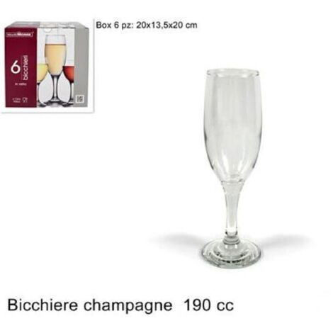 TRADE SHOP - Set 6 Pezzi Servizio Calici Calice Bicchieri Vetro 190cc Per Champagne Spumante -
