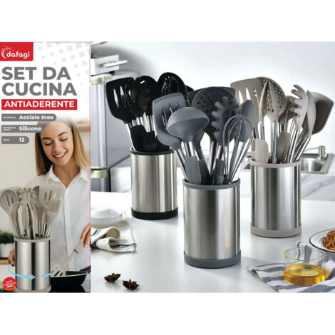 Royalty Line Set 7 Utensili Da Cucina Con Supporto – Mestoli In Multicolore, Manico Antigoccia, Regalo