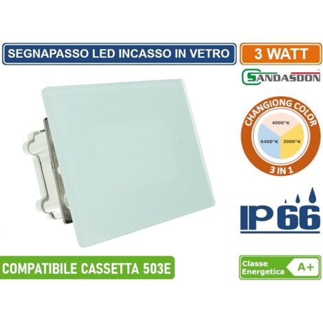 PUNTO LUCE SEGNAPASSO LED RETTANGOLARE IN VETRO MONTAGGIO A INCASSO 503E 3W DA ESTERNO IP66 (1/5)