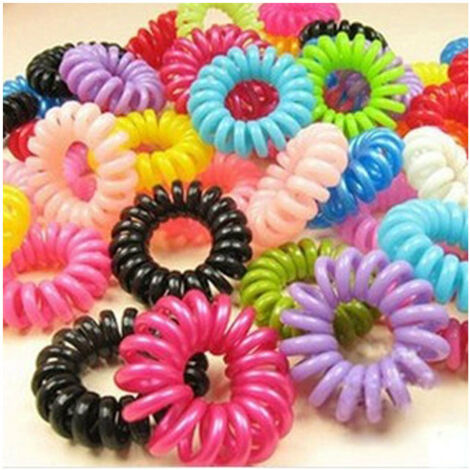 TRADE SHOP - Set 12 Pezzi Molle Capelli Modello Filo Telefono Colorate Ragazze Bambine -