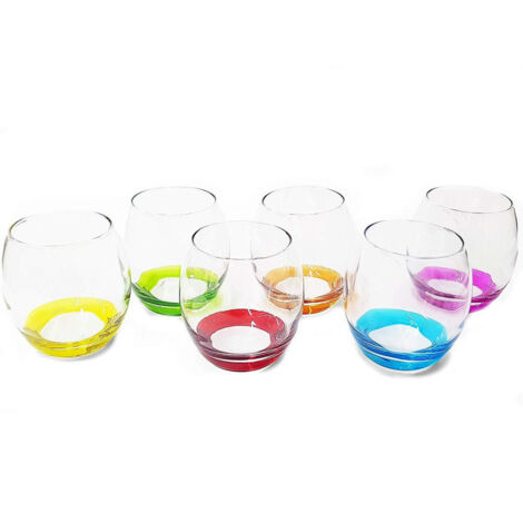 TrAdE Shop Traesio - Bicchieri Tondo 6 Pezzi Fondo Colorati In Vetro Da Tavola Multicolore Made Italy -