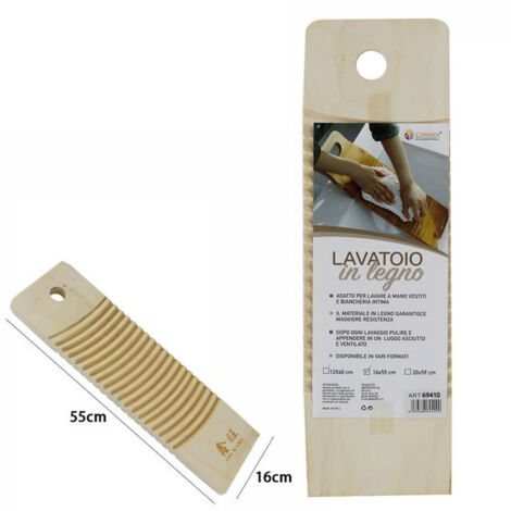 TRADE SHOP - Tavoletta Rettangolare Legno Lavatoio Lavaggio A Mano Biancheria Viaggio 16x55cm -
