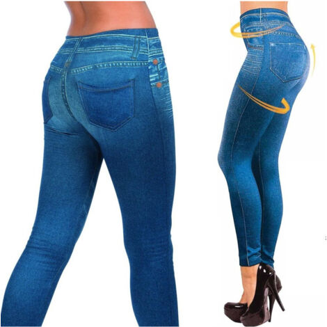 TrAdE Shop Traesio - Leggings Pantacollant Effetto Jeans Donna Pantaloni Taglia Xxl 36 - (1/4)