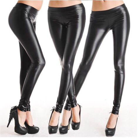TRADE SHOP - Leggings Pantalone Da Donna Nero Effetto Pelle Taglia Comodo E Pratico Tg M/l - (1/3)