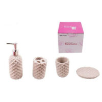 TRADE SHOP - Set 4 Accessori Bagno Ss0009 In Ceramica Portasapone Porta Spazzolino Dispenser -