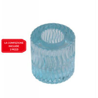 TRADE SHOP - 2 Porta Candela Lanterna Rotondo Bomboniera Matrimonio Decorazione Tea Light 5x5 - Celeste