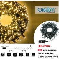 TRADE SHOP - Catena Luminosa 500 Luci Led Lucciole Luce Calda Cavo Verde Ip44 Xc-3107 -