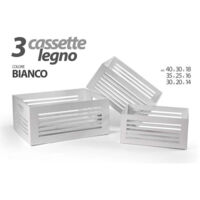 TRADE SHOP - Set 3 Cassette Legno Centrotavola Arredo Moderno Classico H18/16/14cm Bianco 799594 -