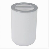 TRADE SHOP - Portaspazzolini Bicchiere Accessori Bagno 2 Fori Bianco Silver Contenitore 79863 -