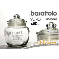 TRADE SHOP - Barattolo Ermetico In Vetro Contenitore Cucina Coperchio 650ml Decorato 652639 -