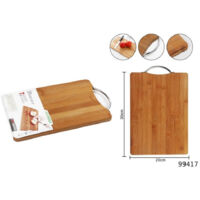 TRADE SHOP - Tagliere In Legno Manico In Acciaio Vassoio Salumi Casa Cucina 30x20x1.8cm 99417 -