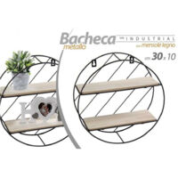 Kaela - Bacheca In Metallo Tonda Parete Porta Oggetti Mensole Legno 30x10cm Nero 832154 -